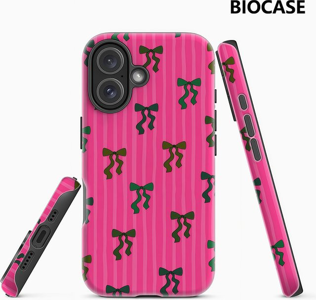 Handyhülle mit rosa und grünen Schleifen für iPhone 17 16 15 14 13 12 Pro Max Plus mit doppelschichtiger Rückseite - Bild 1