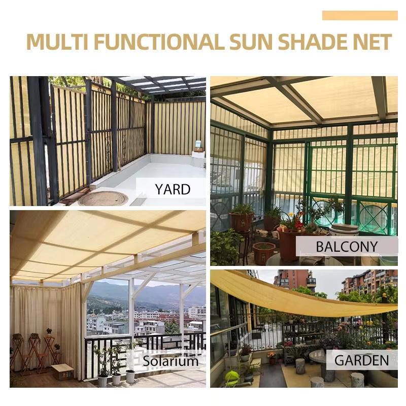 Mehrfarbiges HDPE-Gartenschattennetz mit UV-Schutz für Terrasse und Camping in Blau und Beige - Bild 5