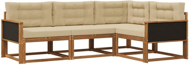 vidaXL Outdoor-Sofagarnitur in L-Form aus massivem Akazienholz mit Kissen in Natur-Beige - Bild 1