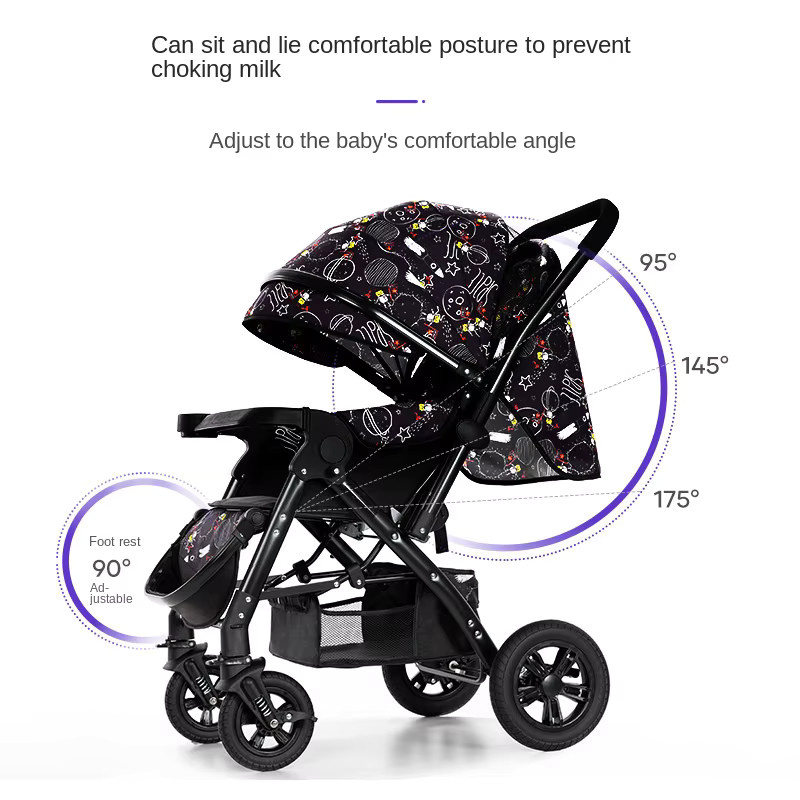 Faltbarer Kombi-Kinderwagen in Beige und Schwarz mit Sonnenschutz für Neugeborene und Kleinkinder zum Sitzen und Liegen - Bild 3