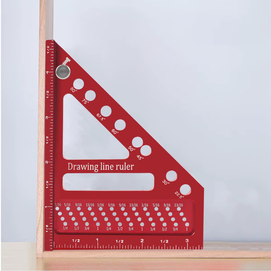 FNICEL Mehrwinkel-Messlineal aus Aluminium in Rot, hochpräzises Layout-Werkzeug für Holzbearbeitung mit Gehrung und Passstiften - Bild 3