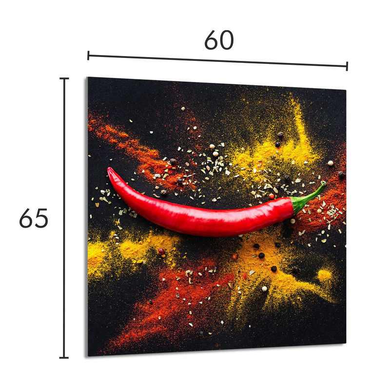 Modernes Küchenrückwand-Glaspaneel mit abstraktem Chili-Motiv, mehrfarbig, B: 60 cm, H: 65 cm - Bild 4