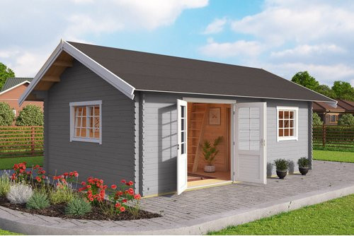 Lasita Gartenhaus Caroline Blockbohlenhaus mit Satteldach in Grau, B/H/T: 675 x 330,6 x 489,9 cm - Bild 1