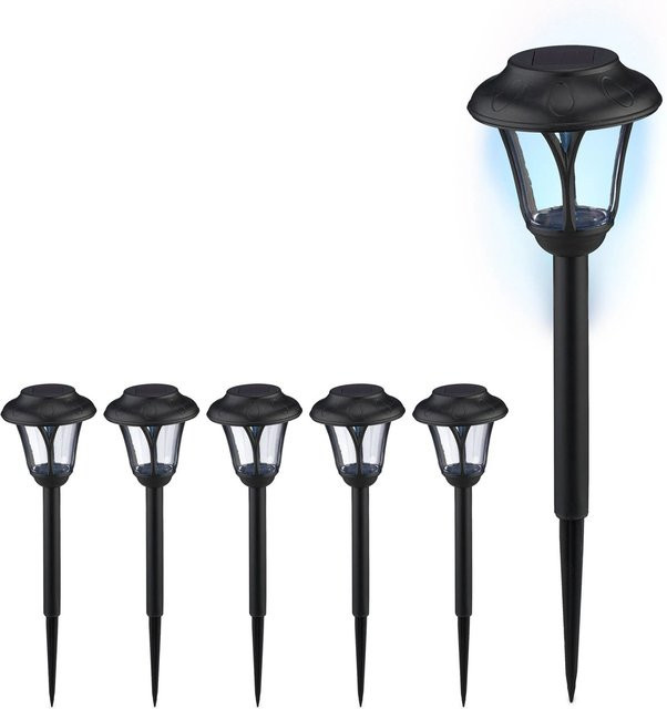 Relaxdays Solarleuchten 6er Set aus Kunststoff in Schwarz mit Erdspieß und Dämmerungssensor, LED Gartenbeleuchtung, Höhe: 39 cm, Breite: 11 cm, Tiefe: 11 cm - Bild 1