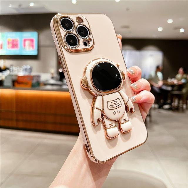 YULIN Handyhülle mit Astronaut Fußständer in Beige für iPhone 11 bis iPhone 17 Pro Max - Bild 1
