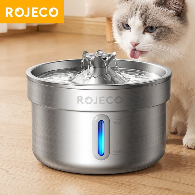 ROJECO Edelstahl-Trinkbrunnen für Haustiere, intelligenter und automatischer Wasserspender für Hunde und Katzen, Farbe: Silber - Bild 1