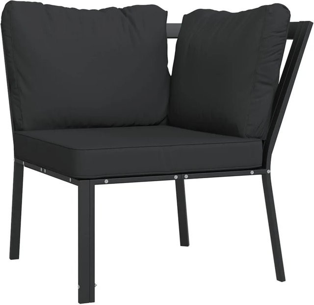 Furnicato Gartenstuhl aus Stahl mit grauen Kissen, Schwarz, B/T/H: 76 x 76 x 79 cm - Bild 1