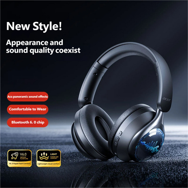 Acer OHR712 Kabellose Bluetooth 6.0 Over-Ear-Kopfhörer mit 360 Grad Klang in Schwarz oder Pink - Bild 1