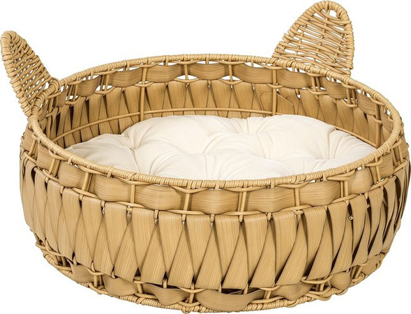 PawHut Katzenhöhle aus Rattan mit abnehmbarem Kissen, Katzenbett in Hellbraun, B/T/H: 50 x 50 x 25 cm
