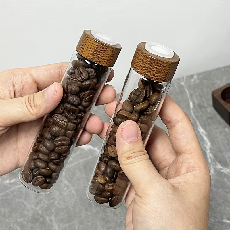 Kisshome Kaffeebohnen-Aufbewahrungsbehälter aus Glas mit Walnuss-Präsentationsständer und atmungsaktivem Deckel, transparent - Bild 4