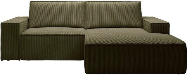 Vente-unique Schlafsofa Amelia in Khaki mit Cord-Bezug, L-Form, Breite: 240 cm - Bild 1