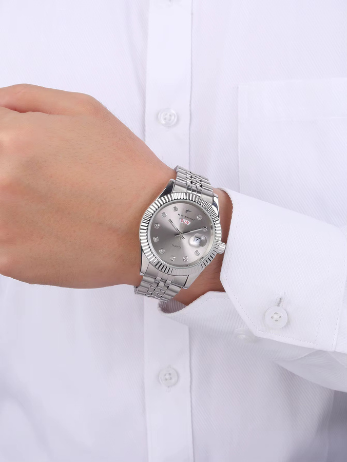RICECGO Armbanduhr Quarz, Edelstahl, Diamant, Herren, grau - Bild 3