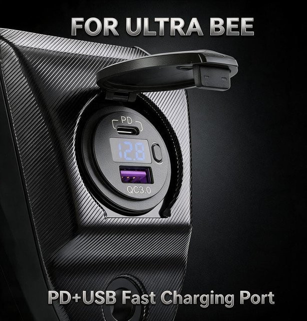 CNC Aluminium USB & PD Schnellladungs-Halterungsabdeckung für Ultra Bee, Wasserdicht, QC3.0 Typ-C PD Stromanschluss, Eloxiert - Bild 1