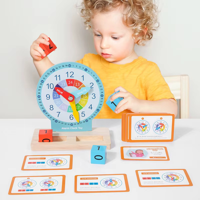 Miuioee Montessori Holz Lehruhr Spielzeug, Natur / Holzfarben, Bunt / Mehrfarbig - Bild 2