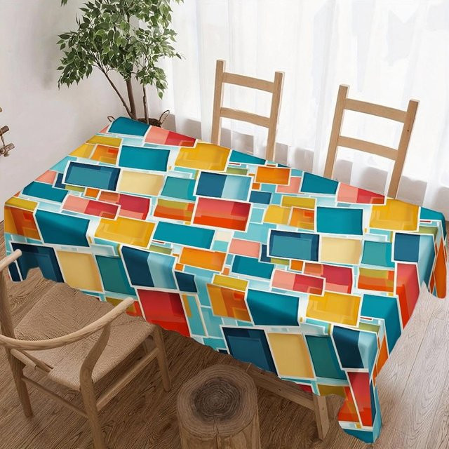 Wasserdichte Rechteck-Tischdecke mit geometrischem Farbblock-Design von JMG Household Supplies, Mehrfarbig, B/T: 90 x 140 cm - Bild 1