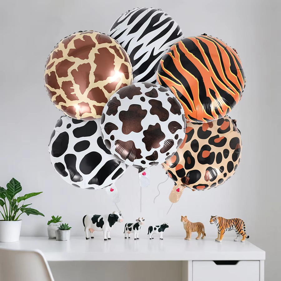PATIMATE Safari Luftballons mit Tierprint für deine Geburtstagsdeko, Multicolor Aluminiumfolienballons mit Leopard, Tiger, Zebra und Giraffe Motiv - Bild 5