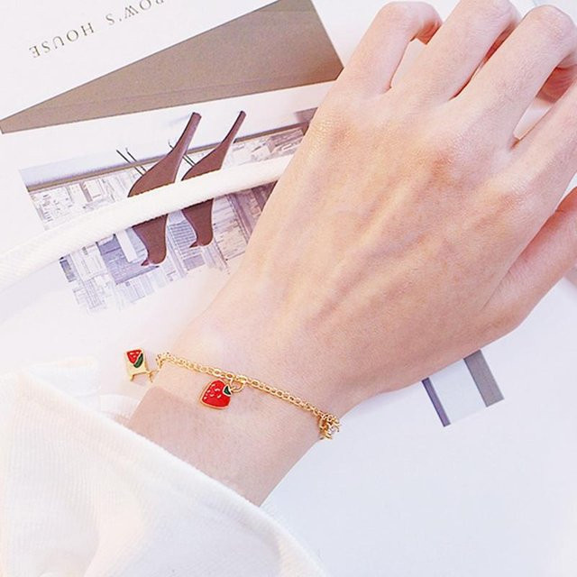 Armband Allbestart, Rote Erdbeere Charm, Kristall, Emaille, Damen - Bild 1