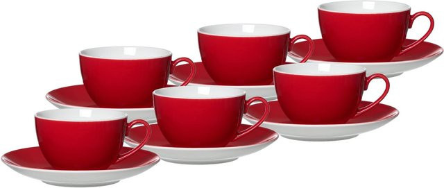 Ritzenhoff & Breker Kaffeetassen mit Untertassen Doppio, 6er Set, Rot, 200 ml pro Tasse - Bild 1