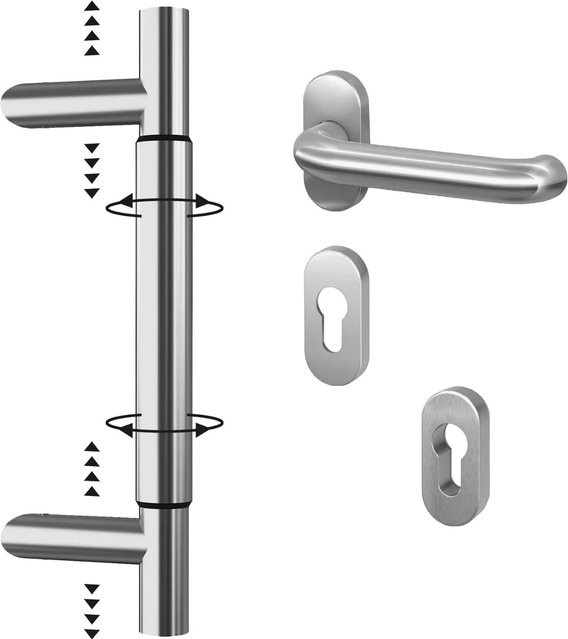 BASI Stoßgriff Variabel Komplett Set in Silber aus Edelstahl mit Stangengriff, Schmalrahmen-Garnitur und Schutzrosette 7000-SGSV1 - Bild 1