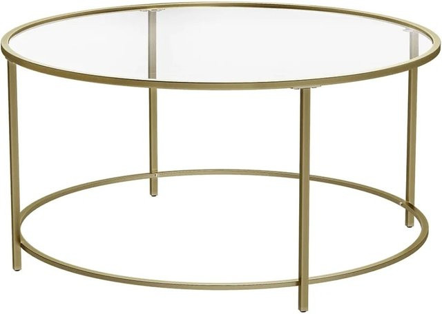 Vasagle Couchtisch modern aus Glas und Metall in Gold, Durchmesser: 84 cm, Höhe: 45,5 cm - Bild 1