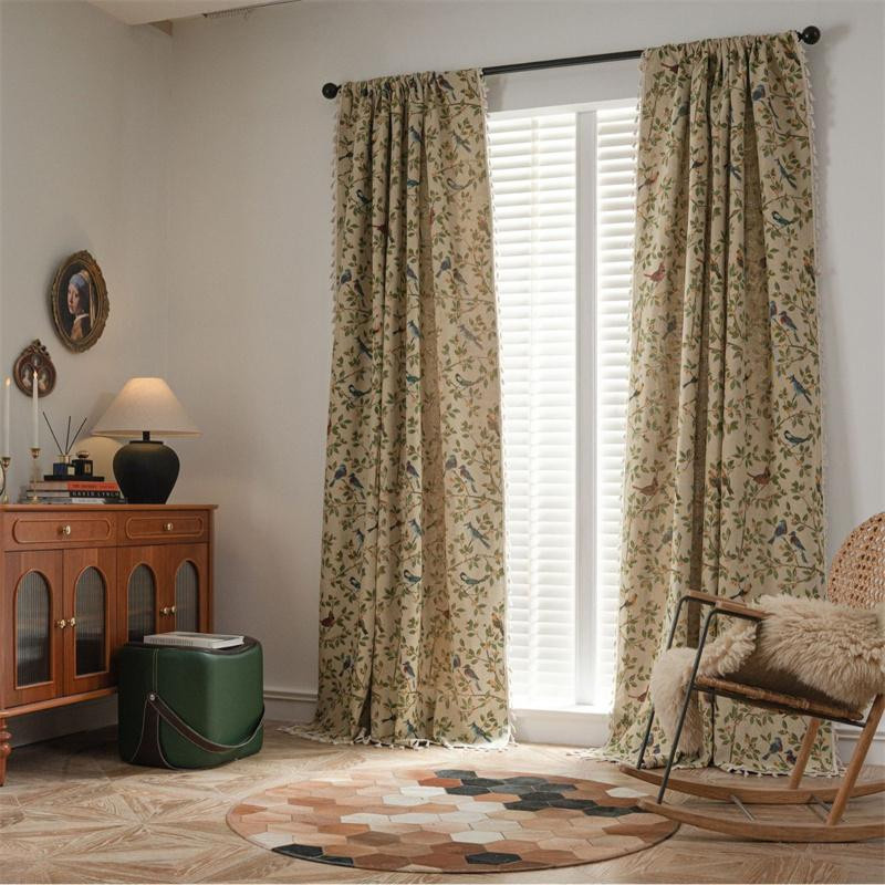 Boho-Vorhang mit Blumen- und Vogelmotiv von Big House decor, lichtfilterndes Jacquard-Textil in Multicolour, Breite: 150 cm, Höhe: 300 cm - Bild 3
