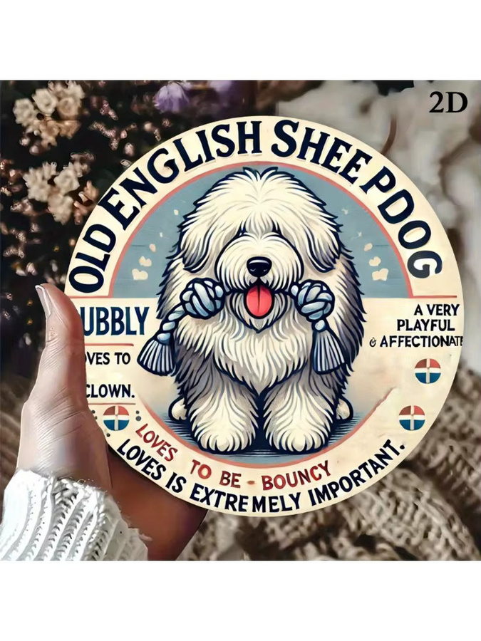 HELLOYOUNG Vintage Old English Sheepdog Metallschild rund, Mehrfarbig, Durchmesser: 20 cm - Bild 4