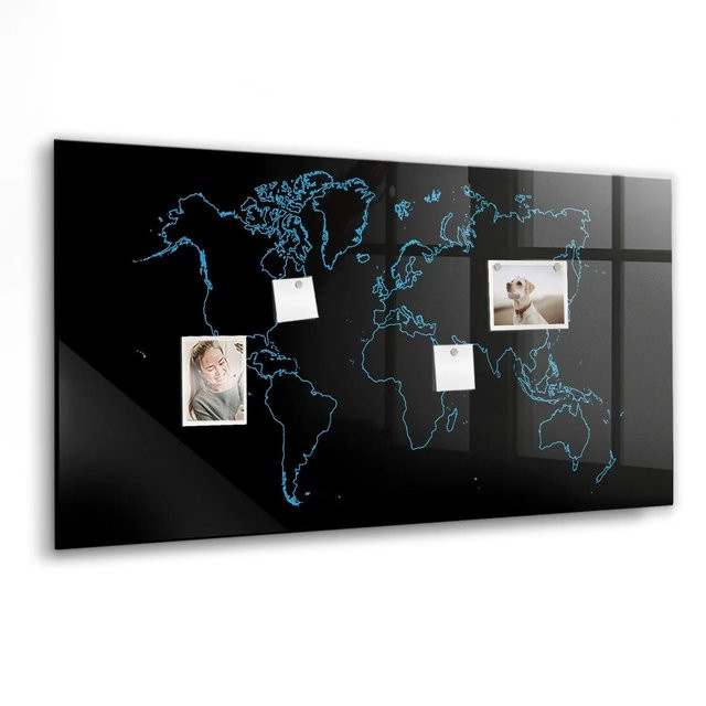 Tulup Magnettafel aus Glas mit Weltkarten-Konturen in Weiß, B: 120 cm, H: 60 cm - Bild 1