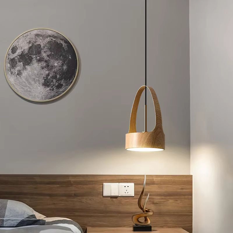 Moderne LED Pendelleuchte von YUENSLIGHTING in Braun mit Holzmaserung-Imitation für Schlafzimmer und Restaurant - Bild 3