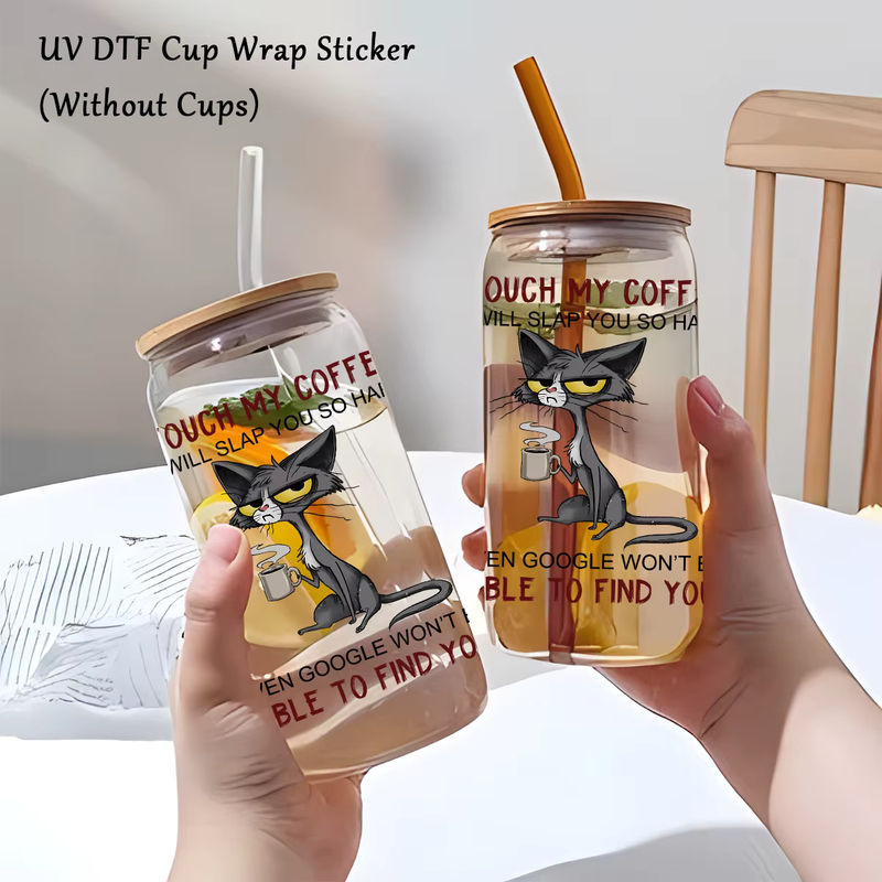 UV Transfer Aufkleber mit Katzen-Motiv, wasserfester DTF Aufkleber für DIY-Dekorationen auf Glastassen, mehrfarbig - Bild 3