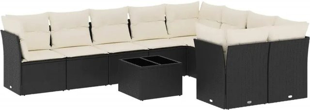 vidaXL 10-tlg. Garten-Sofagarnitur aus Polyrattan in Schwarz-Creme mit Kissen und Stauraum - Bild 1