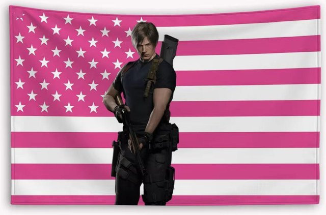 Sika Wandteppich Leon Kennedy Rosa Amerikanische Flagge Dekoration aus Polyester, Breite: 74 cm, Höhe: 94 cm - Bild 1