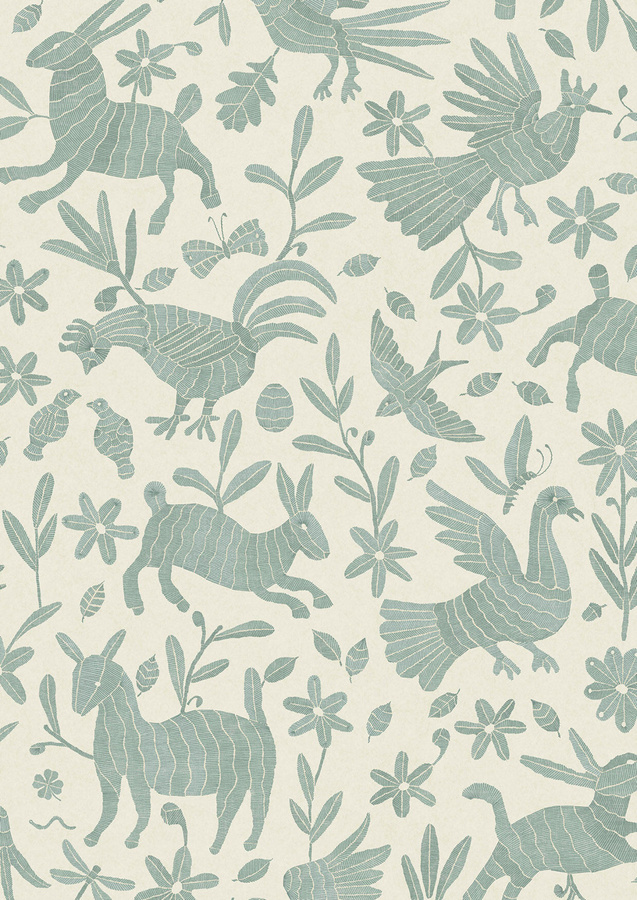 Lewis & Wood Tapete Otomi Thistledown in Grün mit floralem und ethnischem Muster - Bild 1