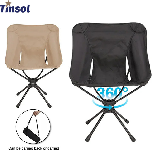 TINSOL Drehstuhl für den Außenbereich, abnehmbarer Camping-Klappstuhl mit Angeltasche in Schwarz - Bild 1