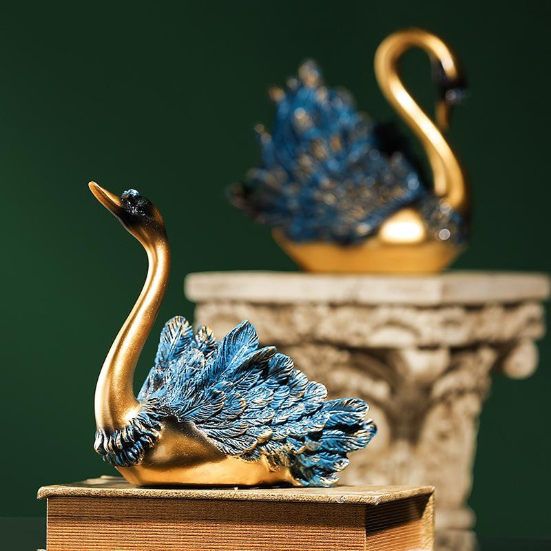 Yiran Furniture Schwan Ornamente Paar in Gold aus Harz zur Dekoration für Wohnzimmer und Eingangsbereich - Bild 2