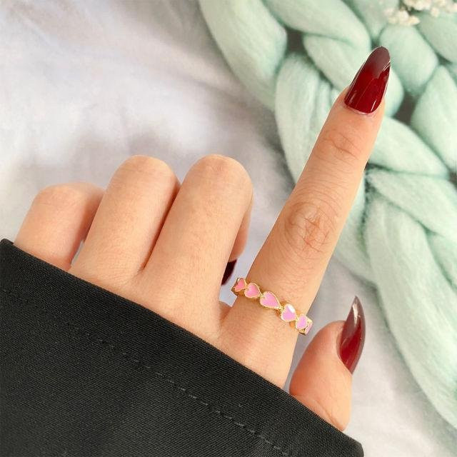 Ring Doppel Schicht Herz, Bunt, Vintage, Damen, Kunststoff - Bild 1