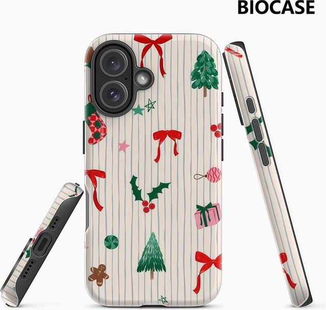 Weihnliche Streifen Handyhülle für iPhone 17 16 15 14 13 12 Pro Max Plus mit doppelschichtiger Rückseite in Multicolour - Bild 1