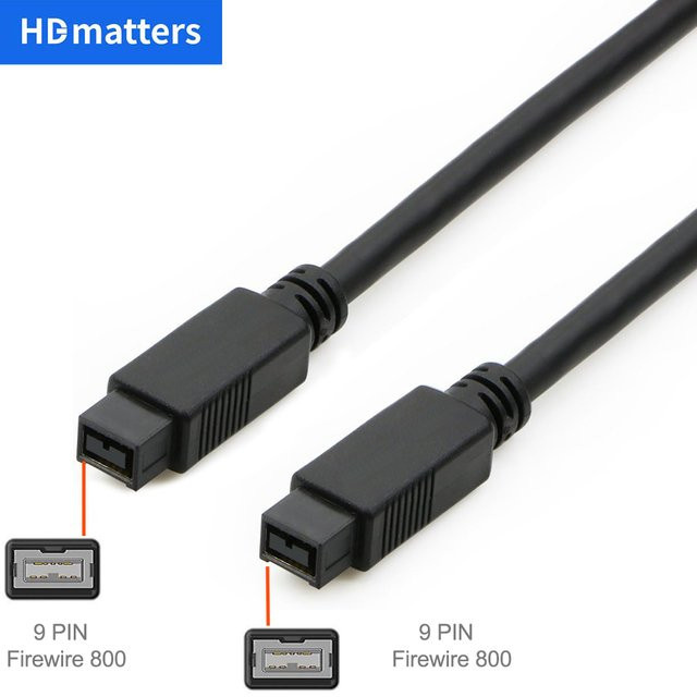 HDmatters FireWire 800 Kabel 1394B 9-polig auf 9-polig Stecker auf Stecker in Schwarz und Grau - Bild 1