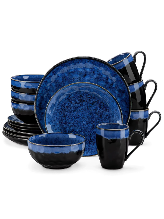 vancasso Tafelservice Sternenblau mit geometrischem Design, 16- oder 32-teiliges Geschirrset bestehend aus Speisetellern, Desserttellern, Schüsseln und Bechern - Bild 7