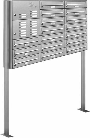 AL Briefkastensystem für 17 Parteien, freistehend, silberfarben, B/H/T: 122,9 x 170 x 27,5 cm - Bild 1