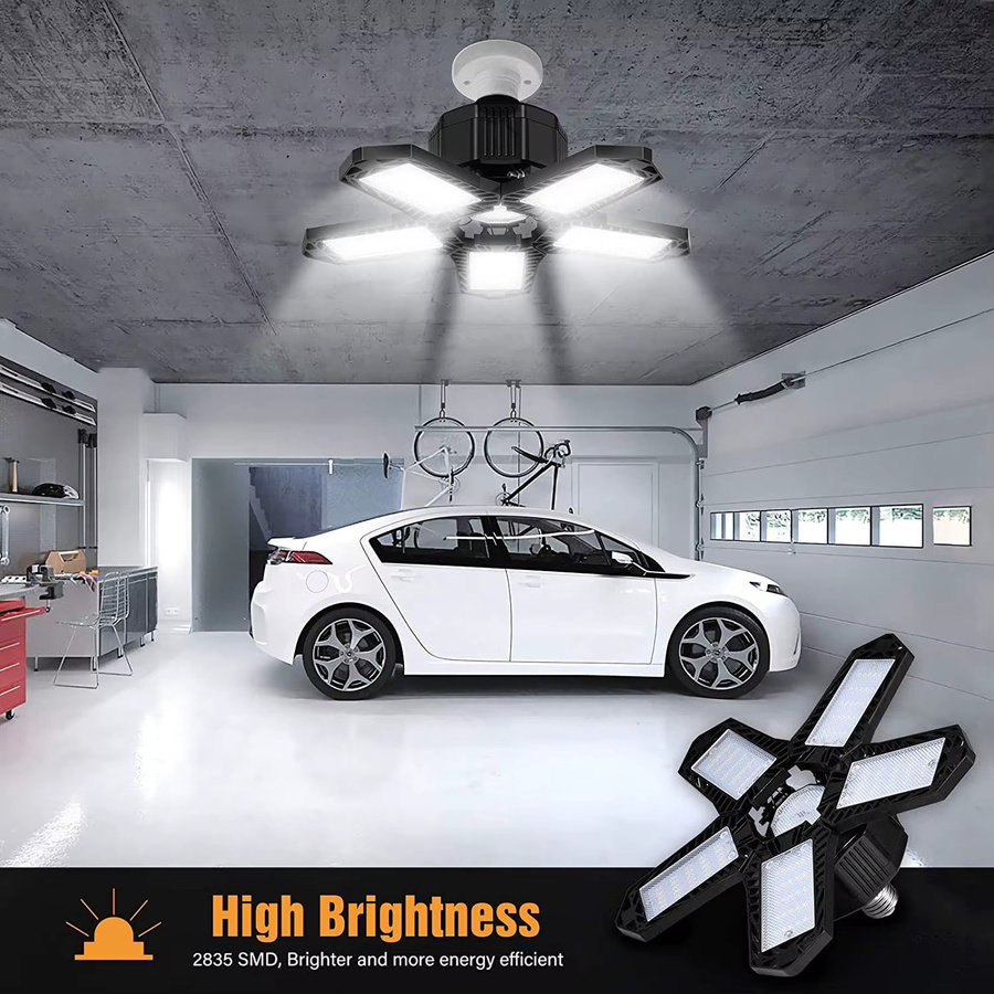 Leclstar Verformbare LED Deckenlampe mit E27 Sockel, 150 W, 15000 lm, 6500 K Kaltweiß, Garagenbeleuchtung für Keller, Lager und Shop - Bild 3