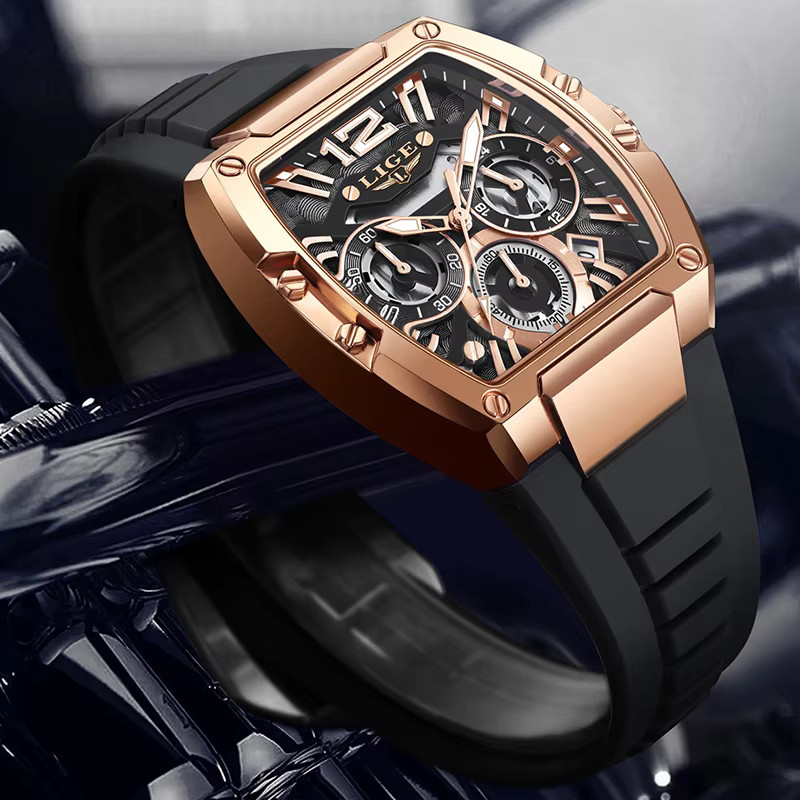LIGE Chronograph, Quarz, Silikon, Schwarz, Herren - Bild 4
