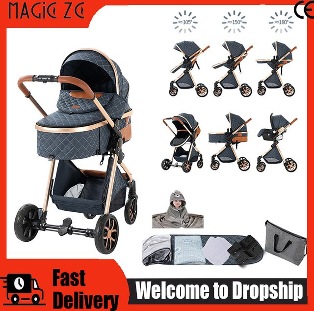 Luourzme 3-in-1 Kinderwagen mit Autositz und Buggy, faltbar, Grau - Bild 1