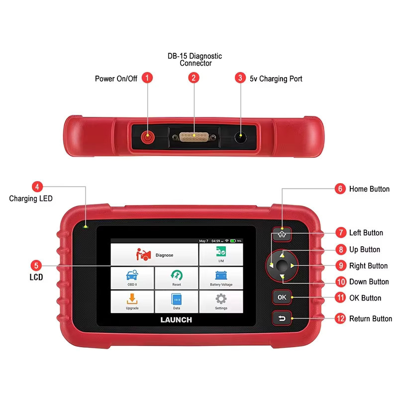 LAUNCH CRP129X V3.0 OBD2 Diagnosegerät in Rot mit 12 Reset-Funktionen und Diagnose für ABS, SRS, Getriebe und Motor - Bild 2