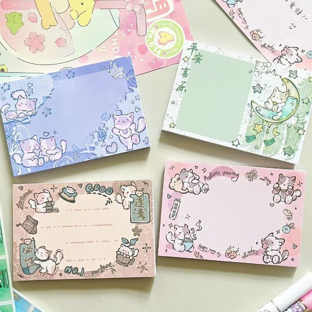 Kawai Schreibwaren Niedriges Haustier-Katzen-Serie Memo-Pad mit abreißbaren Cartoon-Notizblöcken in Mehrfarbig - Bild 1