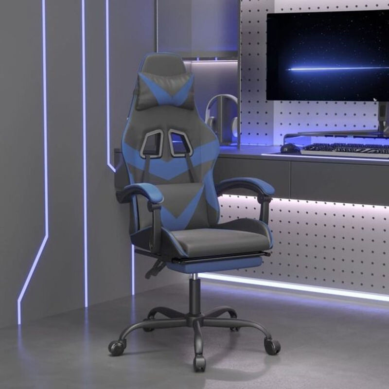 vidaxl Gamingstuhl mit Fußstütze aus Kunstleder in Schwarz und Blau - Bild 1