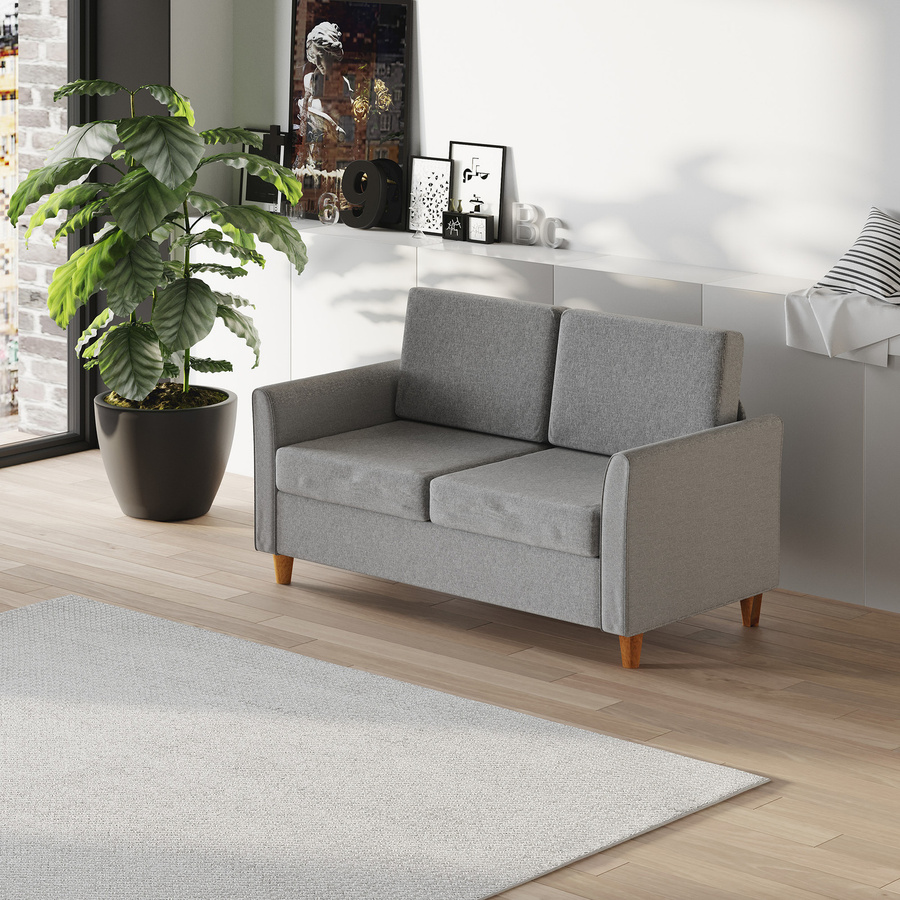 HOMCOM Doppelsofa aus Leinen mit abnehmbaren Kissen in Hellgrau, B/T/H: 141 x 65 x 78 cm - Bild 2