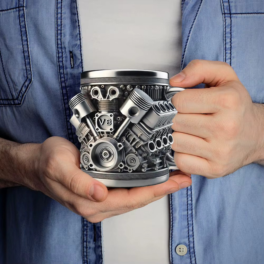 Alloet Kaffeetasse in Autoform aus Edelstahl, Silber - Bild 3
