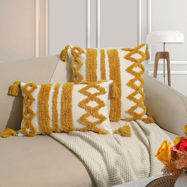JMG Clothing Bohemian Kissenbezug mit geometrischem Jacquard-Muster in Orange, B/H: 45 x 45 cm - Bild 1