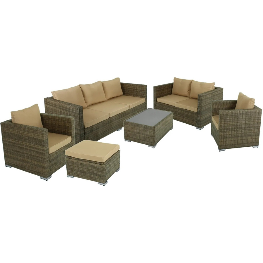 Garden Pleasure Sitzgruppe Murcia 6-teilig in Braun aus Stahl und Kunststoffgeflecht mit Polyester-Auflagen - Bild 2