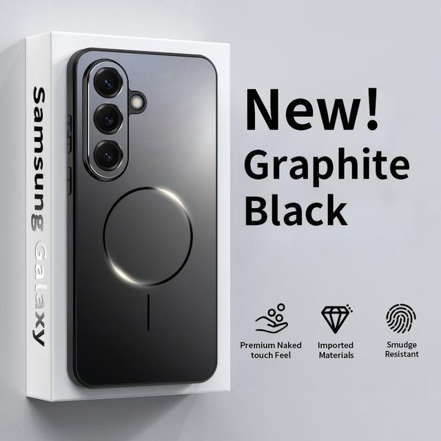 Ultradünne magnetische MagSafe Handyhülle für Samsung Galaxy S26 S25 A56 A36 A26 Ultra Plus in Schwarz mit metallischer Lackierung - Bild 1